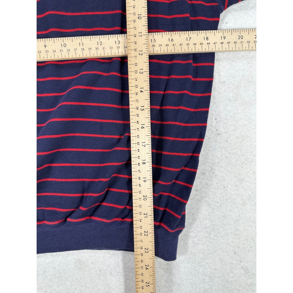 Vintage Izod Lacoste Mens Large Striped Crewneck Sweatshirt Navy Blue Red Cotton - Picture 4 of 7